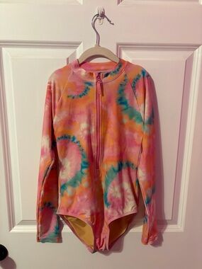 Crewcuts Pink, Orange and Teal Tie-Dye Rash Guard Zip-Up